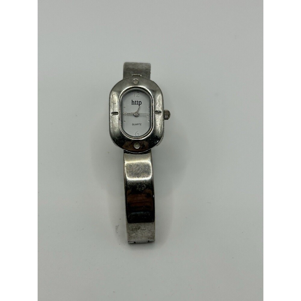Vintage HTTP Quartz Women’s Bangle Watch Silver Tone Oval Face Bracelet Style